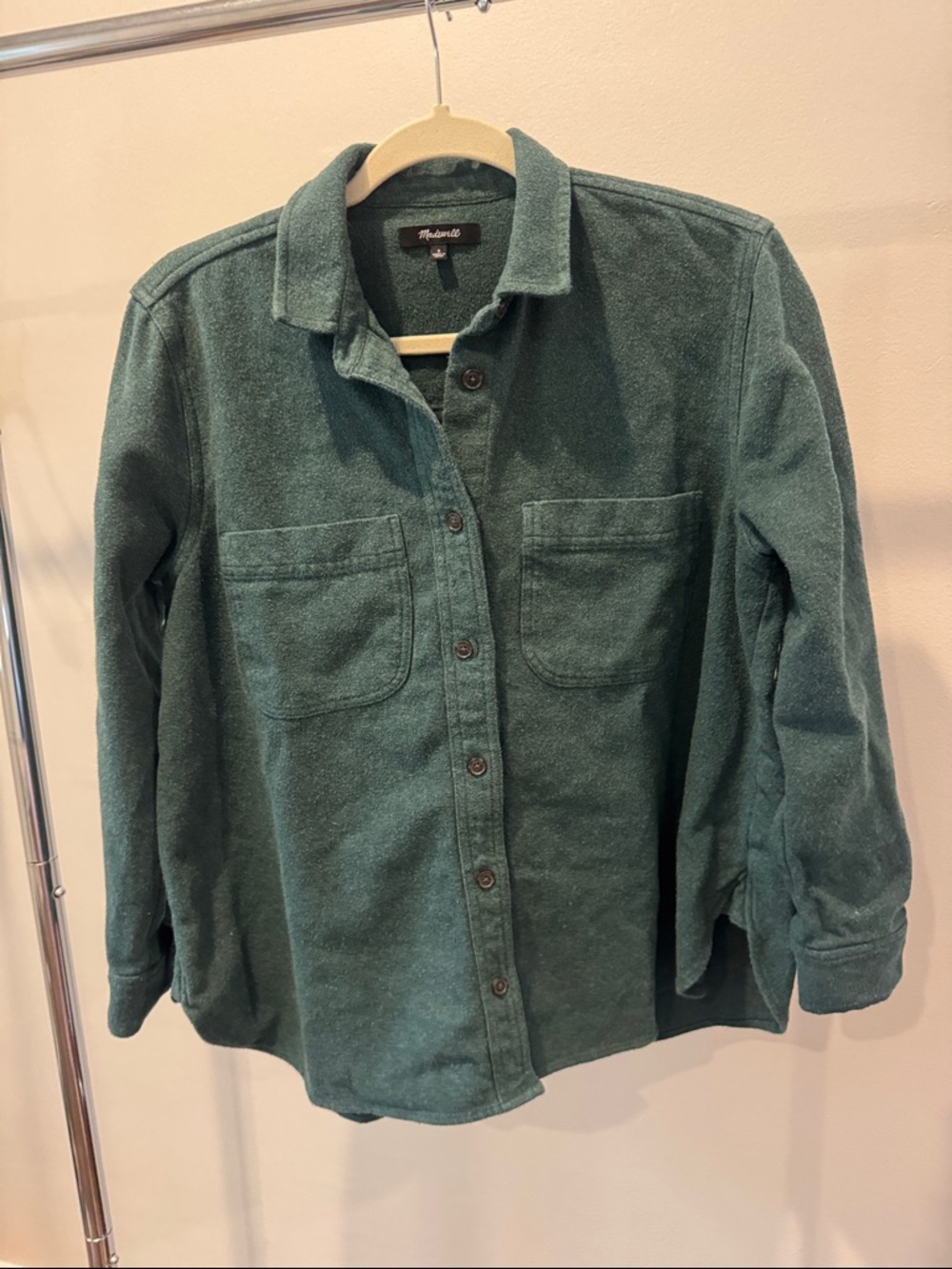 Madewell Deep Green Button-Down Flannel Shirt